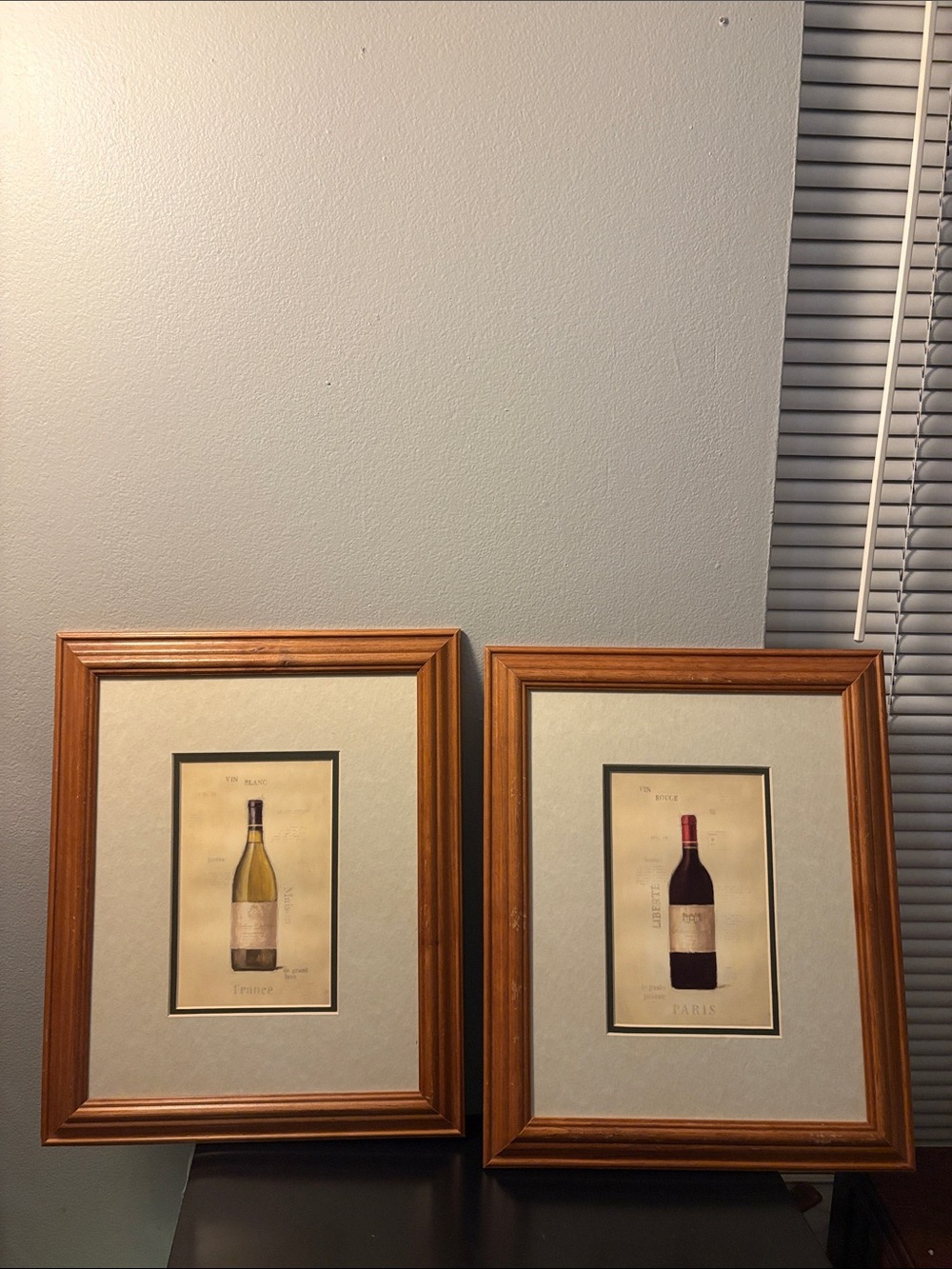 Set of 2 Framed Wine Bottle Prints - Wood Frames